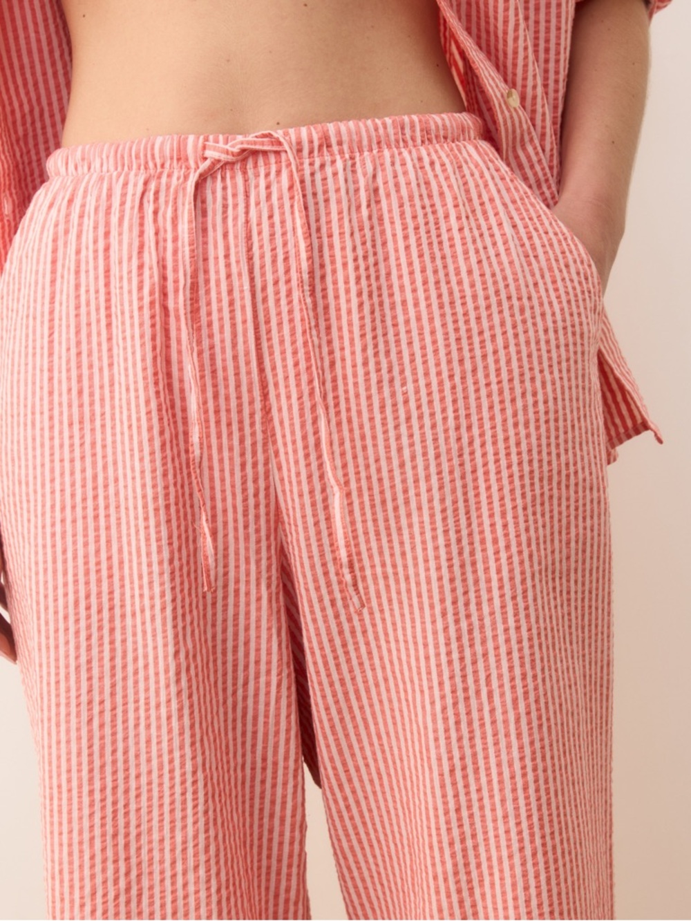 NWT Marine Layer Seersucker Wide Leg Pants in Hibiscus/Sand Strip size Large - Picture 11 of 11